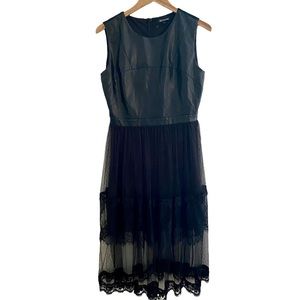Reveuse Australia Black Faux Leather Sheer Lace Dress Size Large